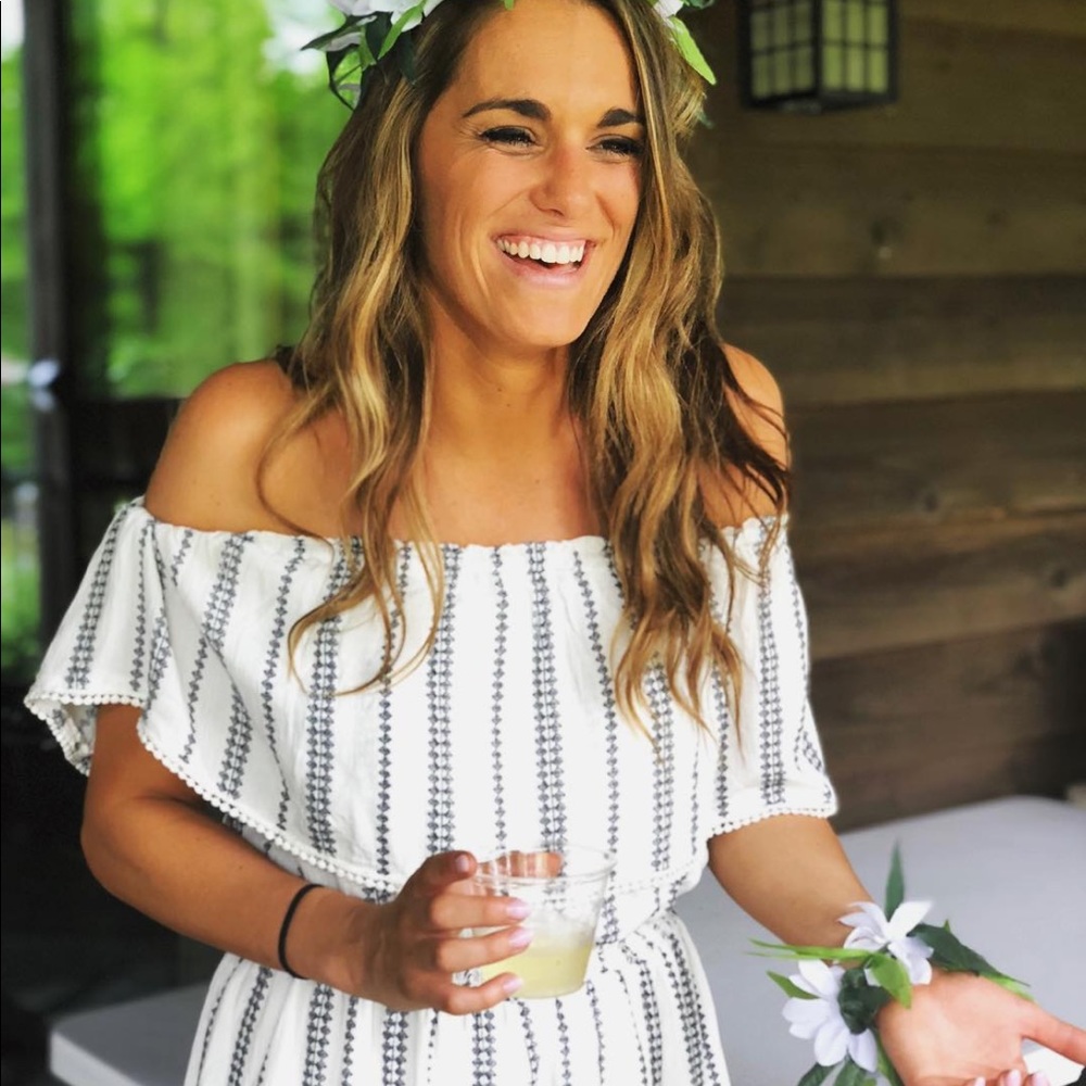 LULUs. See Ya There White Print Off the Shoulder Romper .